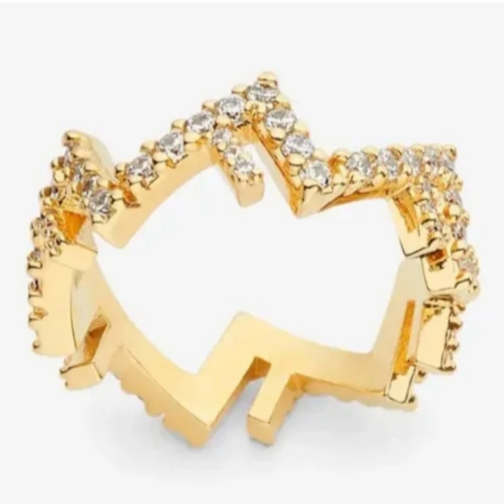 $520 Fendi Five FF Logo Crystal Ring Size S